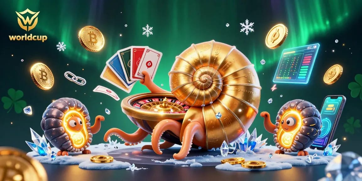 Engage with the worldcup betting scene featuring a nautilus roulette wheel and glowing crypto coins.
