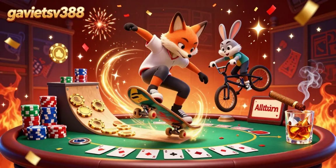 Experience thrilling gameplay at gavietsv388 with cartoon animals showcasing dynamic casino excitement.