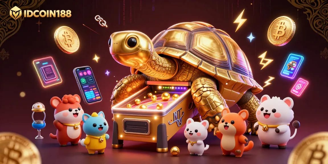 Engage with IDCOIN188, where the golden tortoise pinball machine spins with excitement.