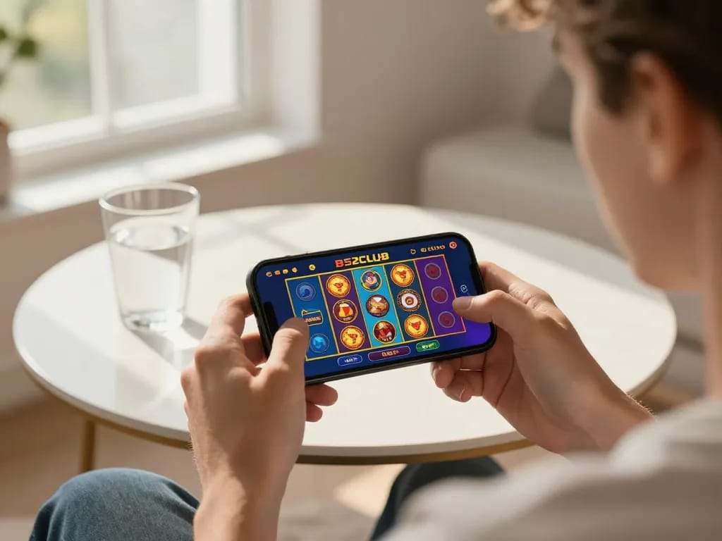 Engaging gameplay on the smartphone app for trang chủ B52CLUB, highlighting a colorful slots interface.