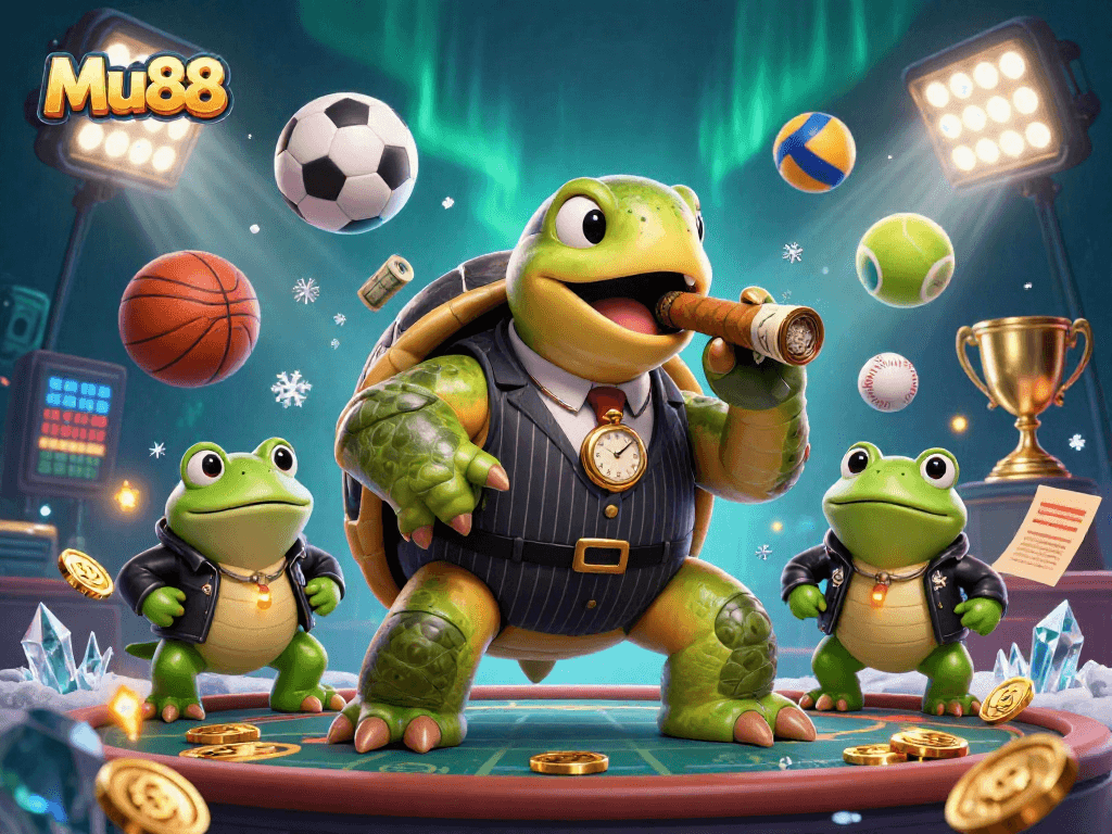 Engage in thrilling Mu88 action with a vibrant underwater casino scene featuring dynamic sports elements.