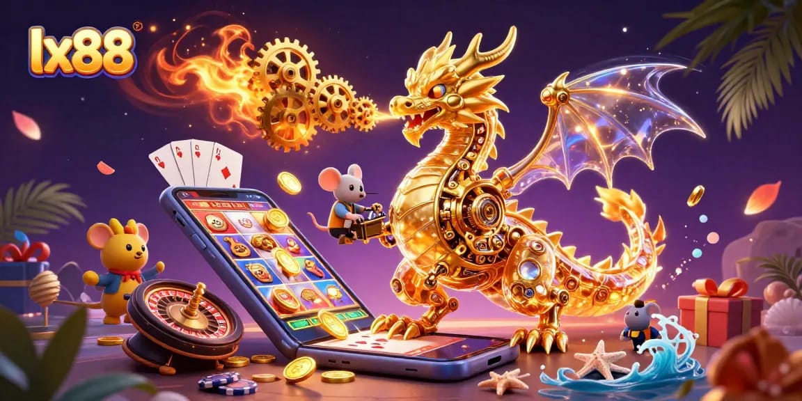 Experience thrilling winnings at lx88 with vibrant slots, golden coins, and a dynamic dragon!