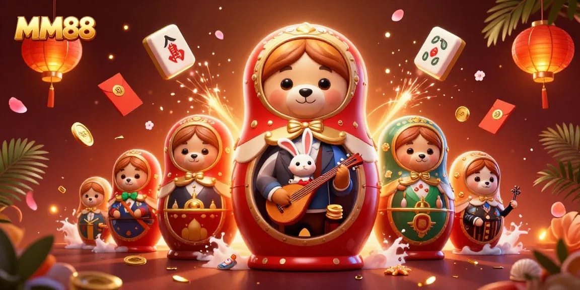 Engage with MM88's vibrant casino adventure featuring animated characters and gambling elements.
