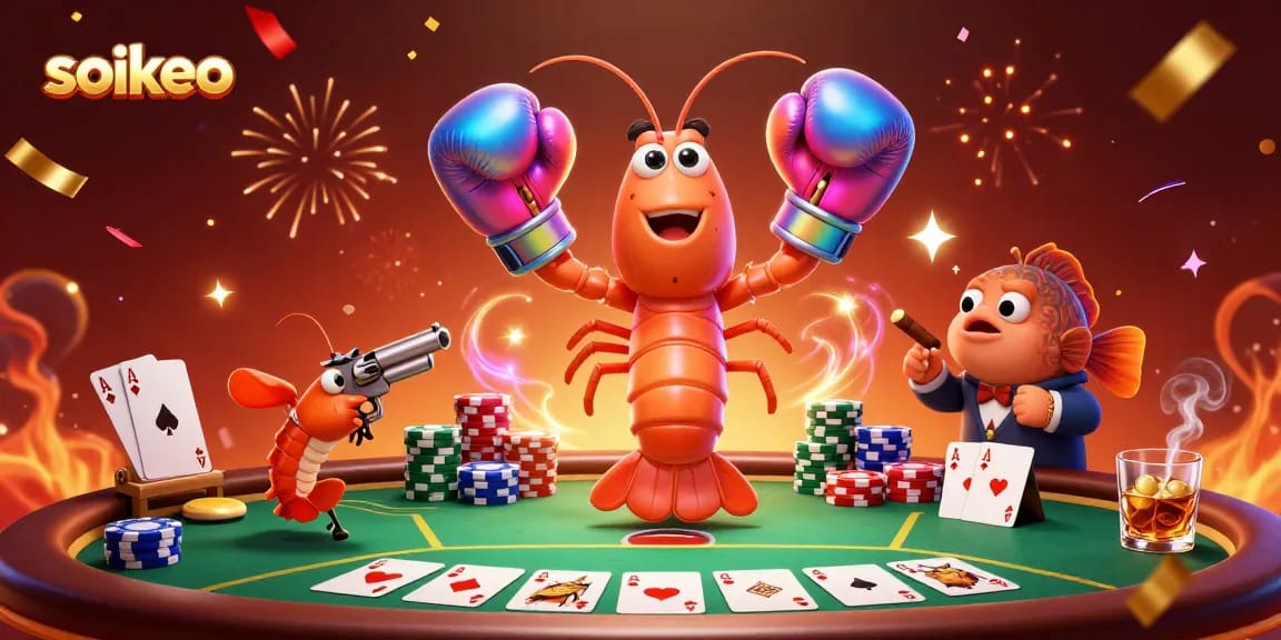 Engage with soikeo in a vibrant poker scene featuring animated ocean creatures.