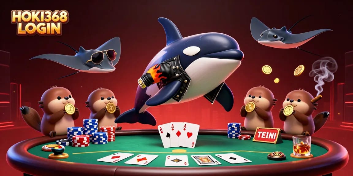 Experience the excitement of HOKI368 LOGIN with vibrant casino characters and gold coins in a dynamic underwater scene.