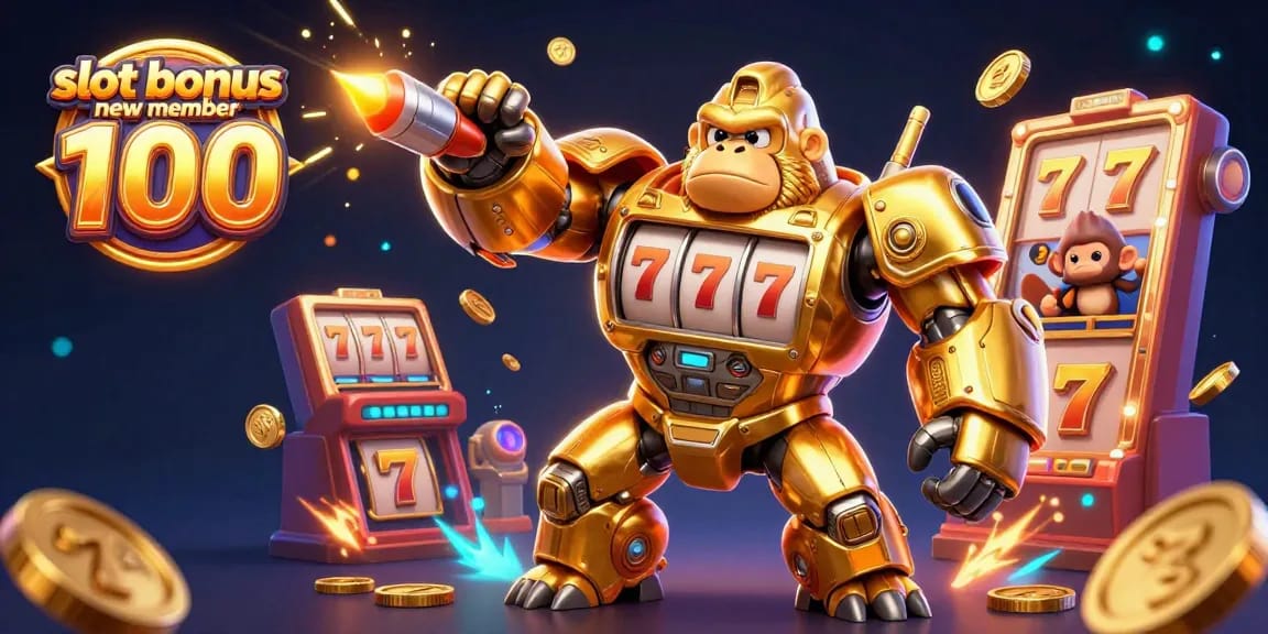 Experience the thrill of slot games with slot bonus new member 100 in this vibrant 3D illustration.