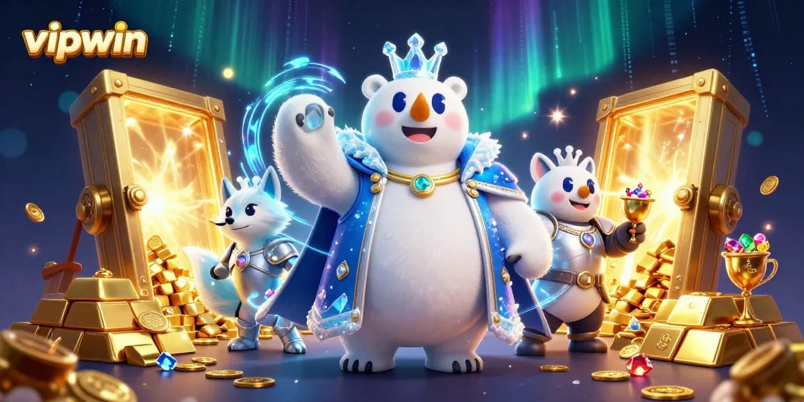 Experience the excitement of vipwin with the ice king and treasures in this dynamic casino scene.