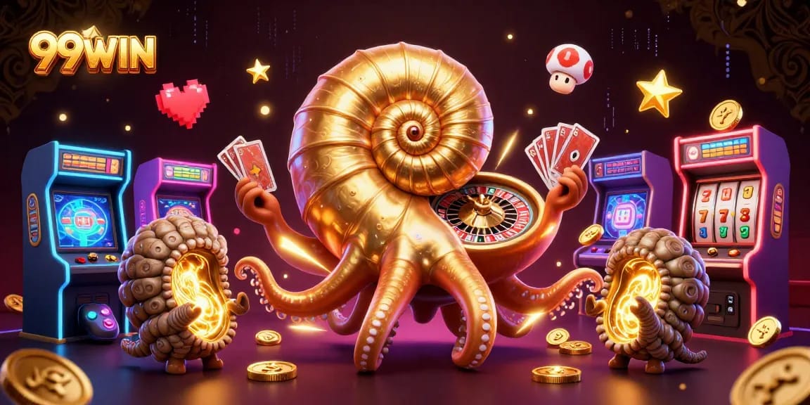 Winning at 99WIN with vibrant casino games featuring nautilus and ammonite characters