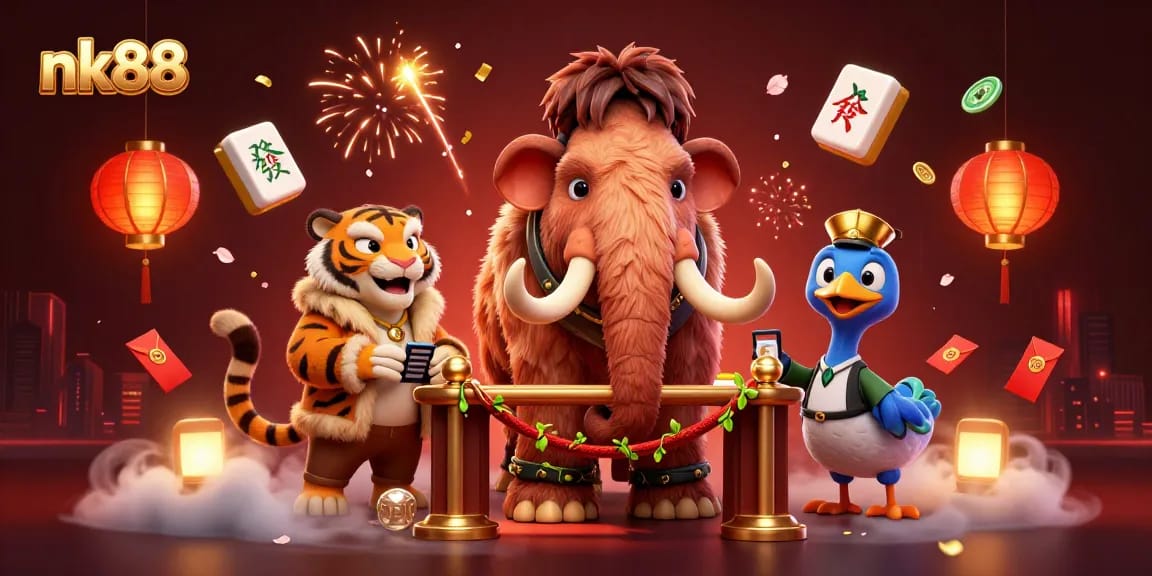 Experience thrilling gaming action with nk88, illustrated by a vibrant casino scene featuring dynamic characters and festive elements.