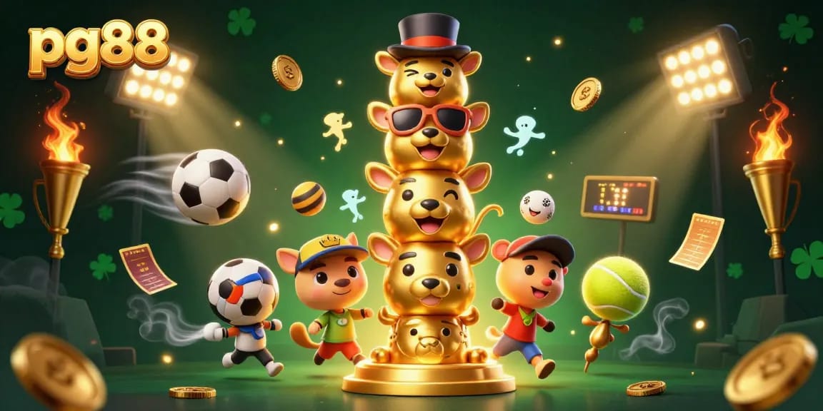 Engage in thrilling games at pg88, featuring dynamic sports betting elements and vibrant casino imagery.