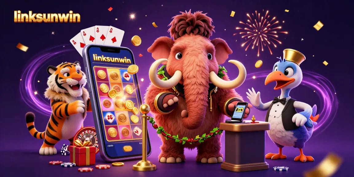 Enjoy thrilling gaming at linksunwin with a colorful scene featuring festive characters.