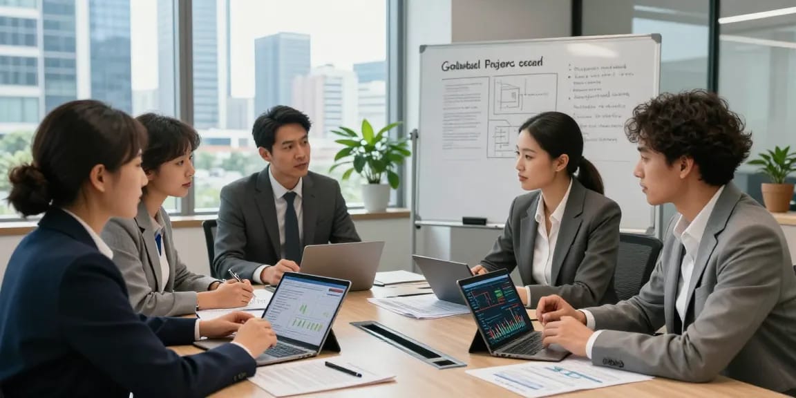 Consultation on global project fund lending strategies in a modern office, showcasing investment advisors engaged in discussions.