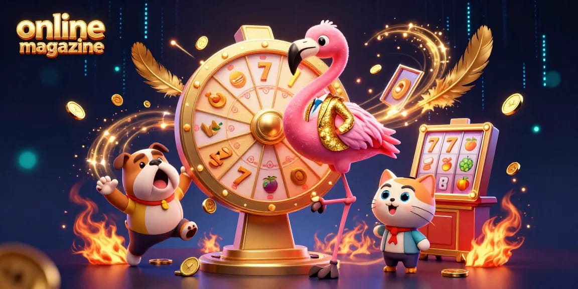 Spin to win in this thrilling online magazine casino scene featuring an energetic game show host and contestant.