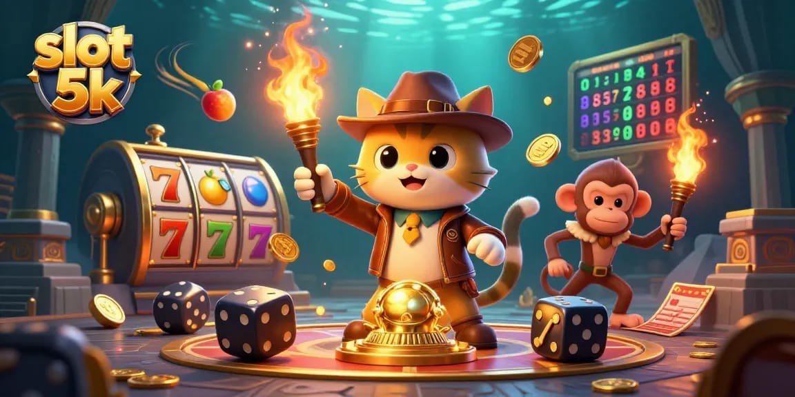 Spin the reels of slot 5k for golden opportunities and exciting jackpots in this thrilling scene.