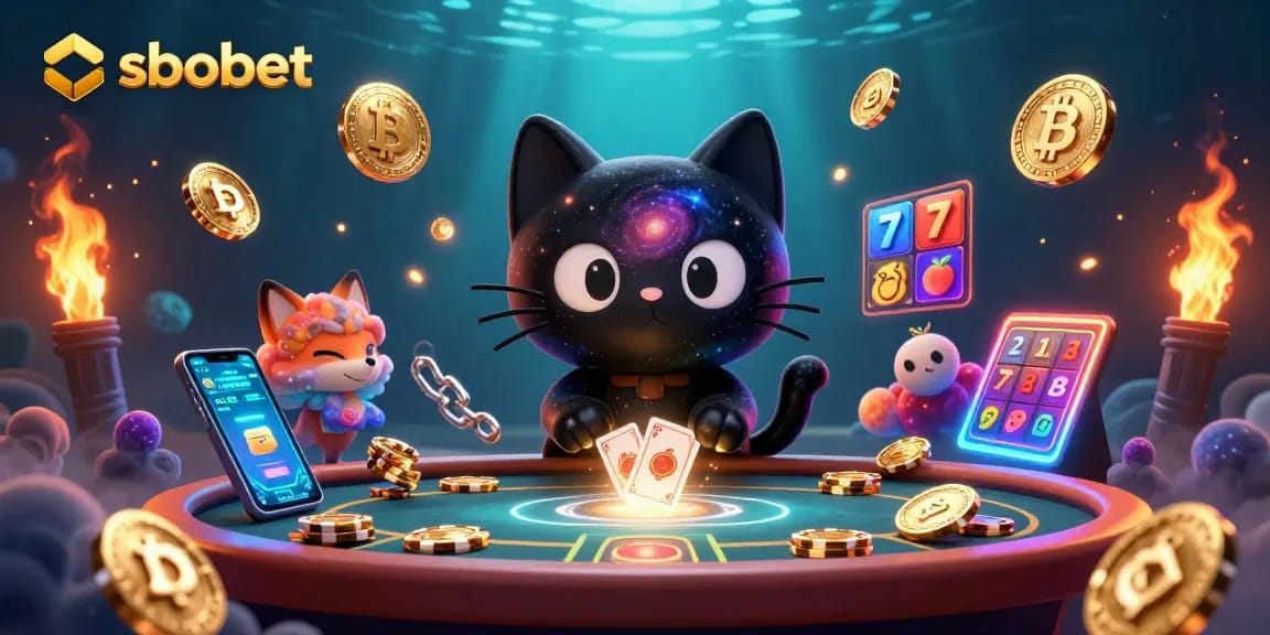 Bet on sbobet with dynamic cosmic casino illustration featuring vibrant characters and lively game elements.