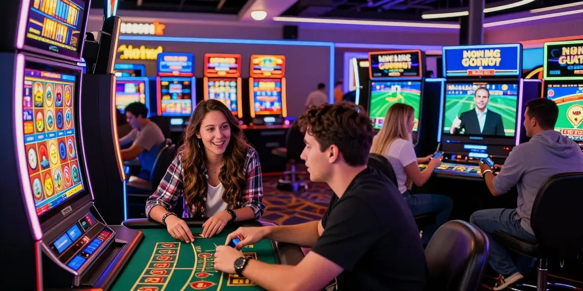 Players enjoying exciting games at casinos not on GamStop in a vibrant setting with bright lights and engaging activities.