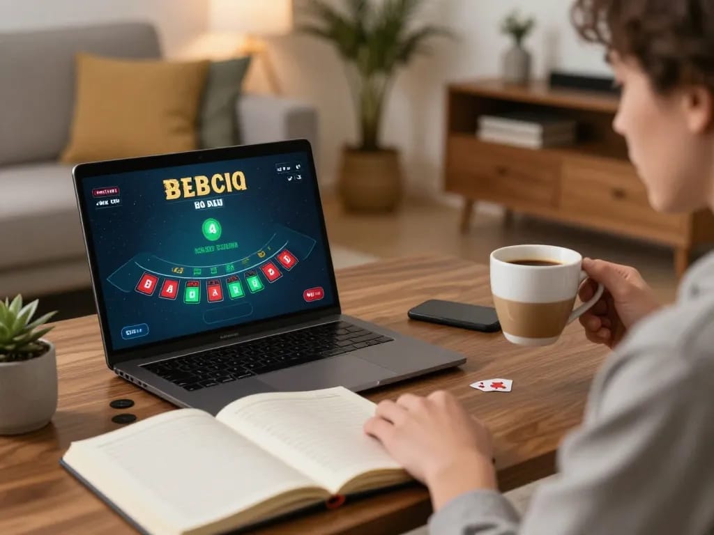 Engaging in online blackjack on 98win platform in a cozy home setting