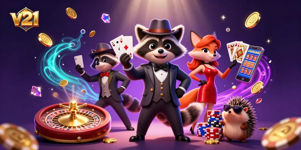 Mengakses V21 dengan kartu poker royal flush, menyoroti kemewahan judi di kasino.