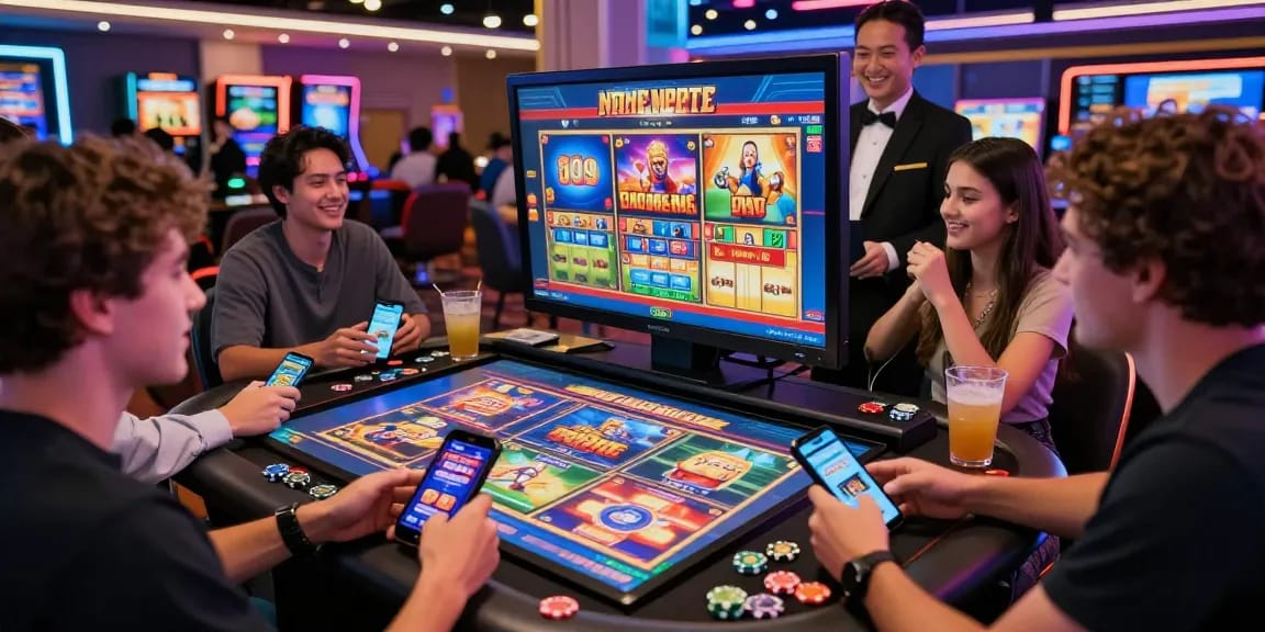 Players enjoying engaging new online slot sites at a modern casino