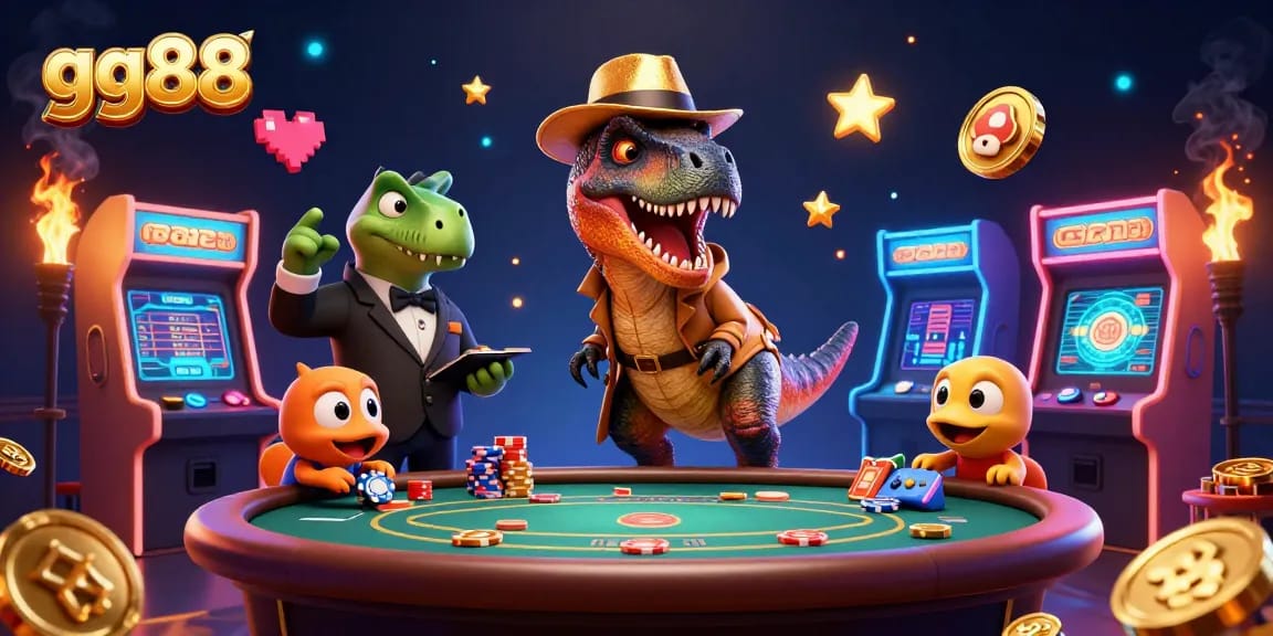 Engaging animation of gg88 themed velociraptor card counter sneaking at a casino, showcasing exciting gaming action.