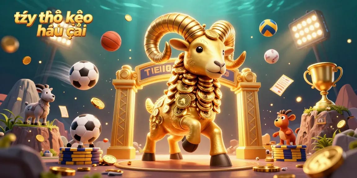 Experience the thrill of tỷ lệ kèo nhà cái with this dynamic 3D illustration depicting sports betting excitement and victory.