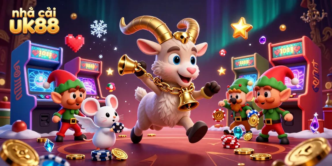 Engage in festive holiday horror at nhà cái uk88 with lively characters in a casino setting.