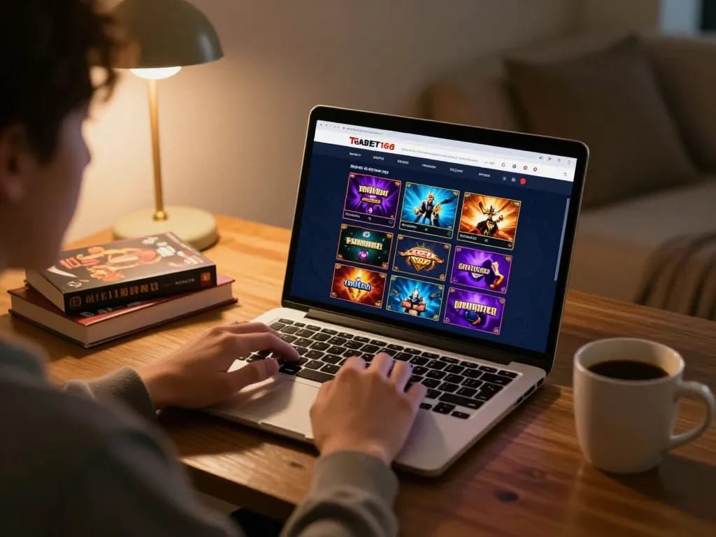 Player enjoying online gaming experience on TGABET168 site from the comfort of home
