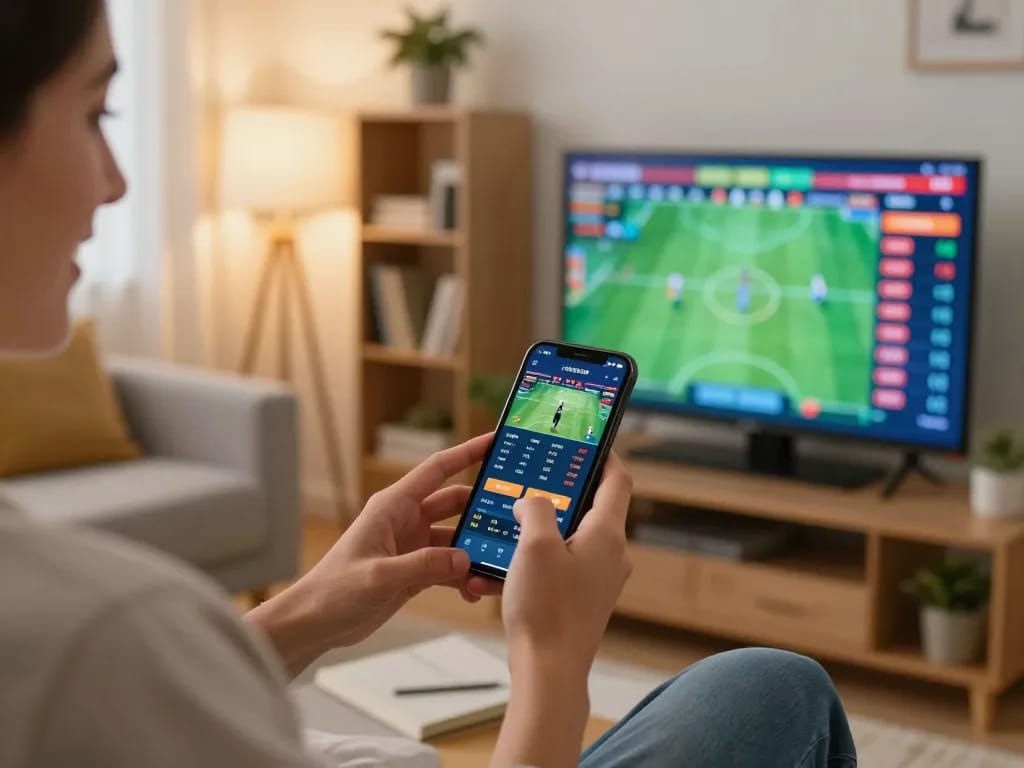 Person engaged in mobile sports betting on their smartphone, capturing strategic betting moments for b52 club.