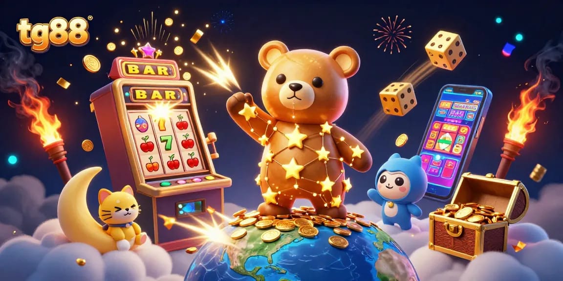 Enjoy exhilarating gameplay at tg88 with a vibrant 3D casino scene showcasing thrilling slots and jackpots.