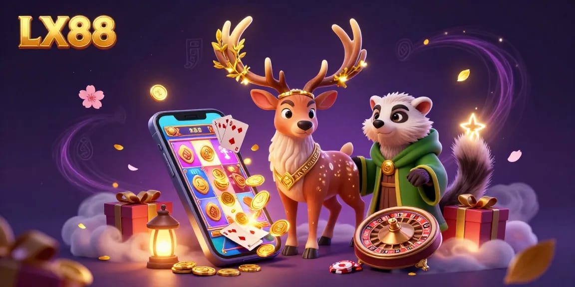 LX88 captivates players with a vibrant 3D casino scene showcasing rich gaming elements and enchanting characters.