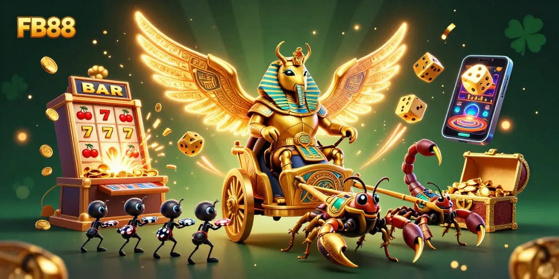 Experience exhilarating gaming moments with FB88's thrilling 3D casino illustration showcasing unique elements and vibrant action.