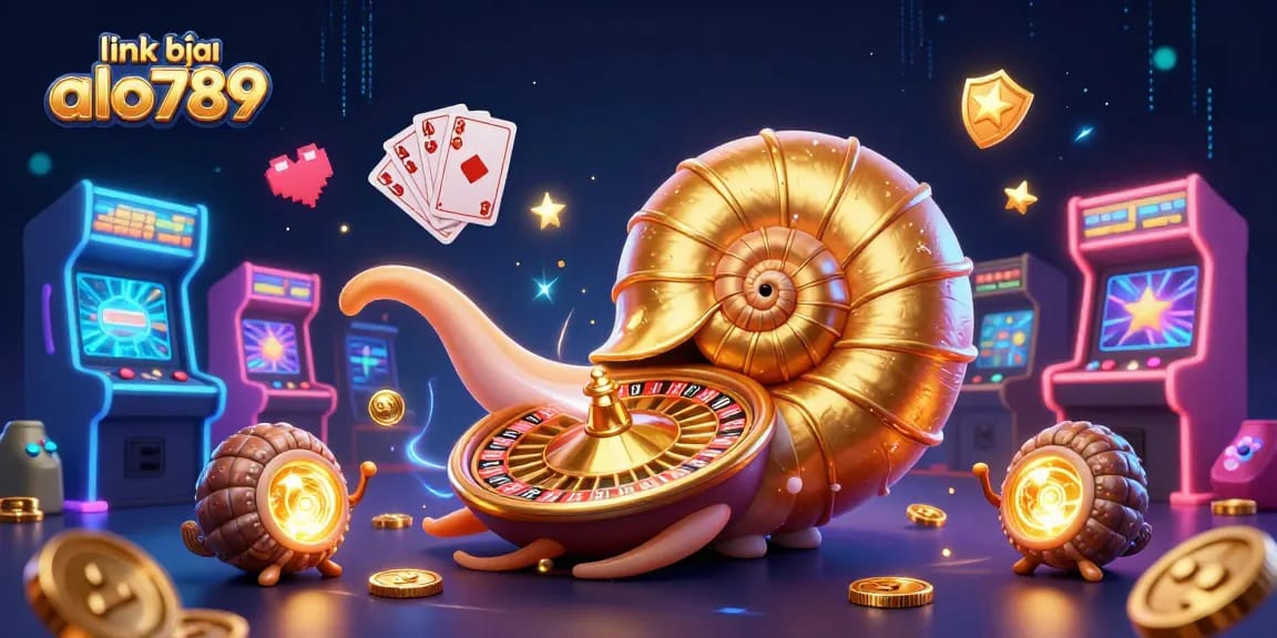 Engage with link vào alo789 featuring a giant nautilus casino scene with glowing elements and vibrant arcade game machines.