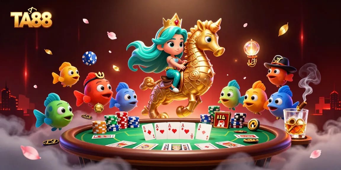 Experience TA88 with vibrant 3D mermaid and poker scene full of excitement and color.