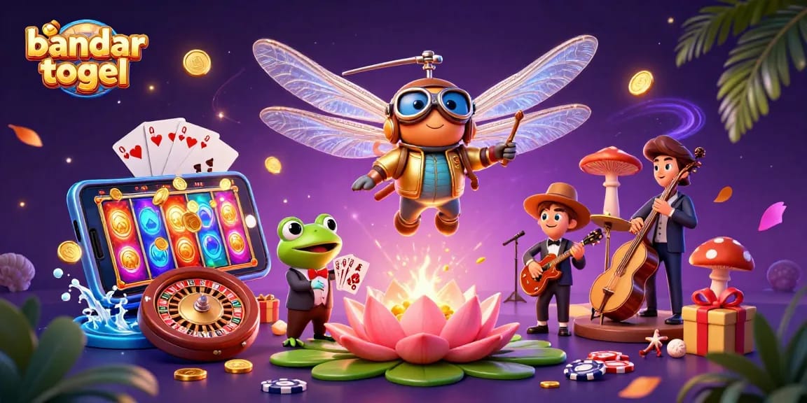 Experience the excitement of bandar togel with a vibrant casino scene teeming with action and colorful elements.