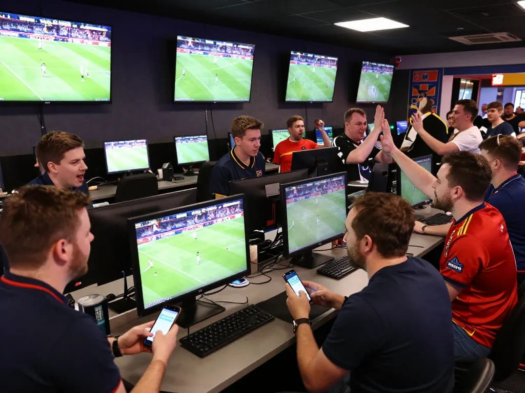 Experience the thrill of sports betting at net88 with enthusiastic fans cheering and placing bets