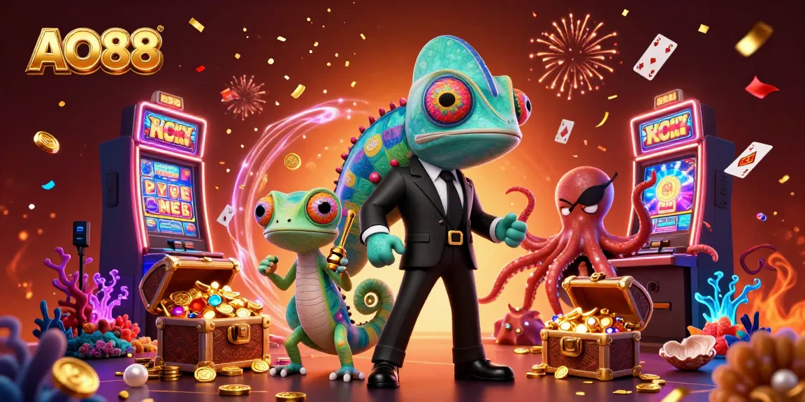 AO88 vibrant illustration showcasing a thrilling casino scene with secret agent characters and dynamic elements.