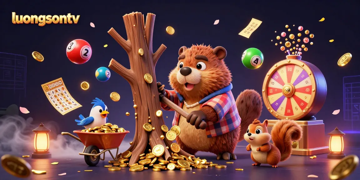 Experience lottery thrills with luongsontv as a beaver rains gold while a bird collects coins and a squirrel stacks acorns.