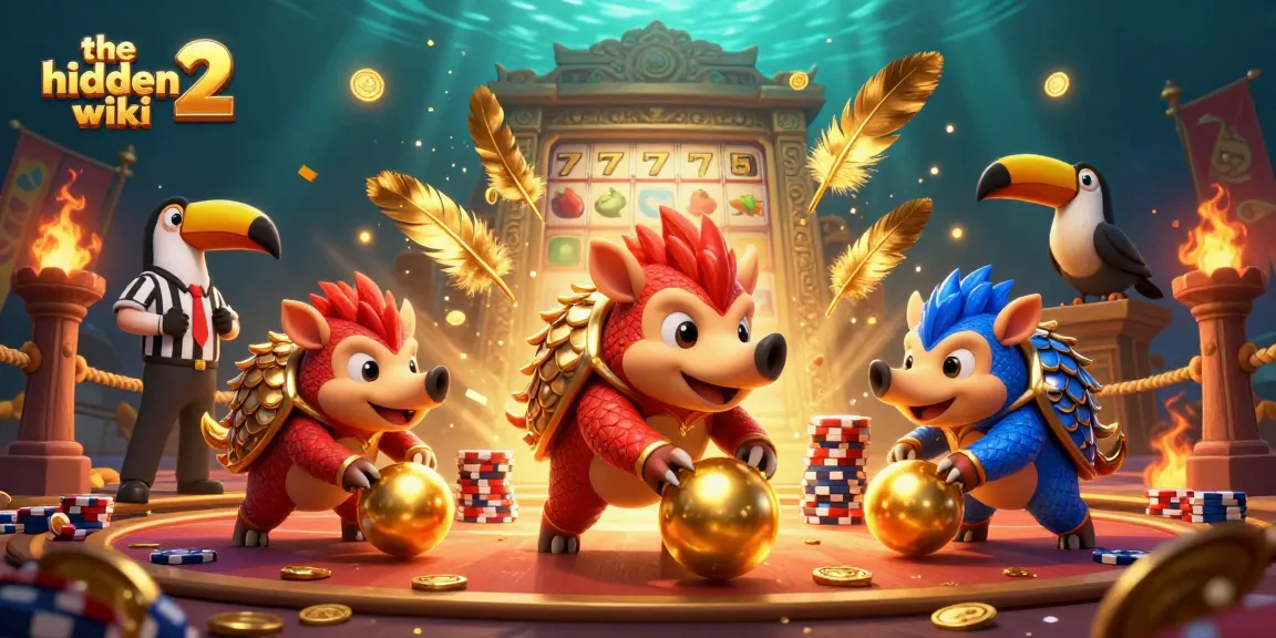 Engaging scene of the hidden wiki 2 where rival pangolins compete in a thrilling gambling arena.