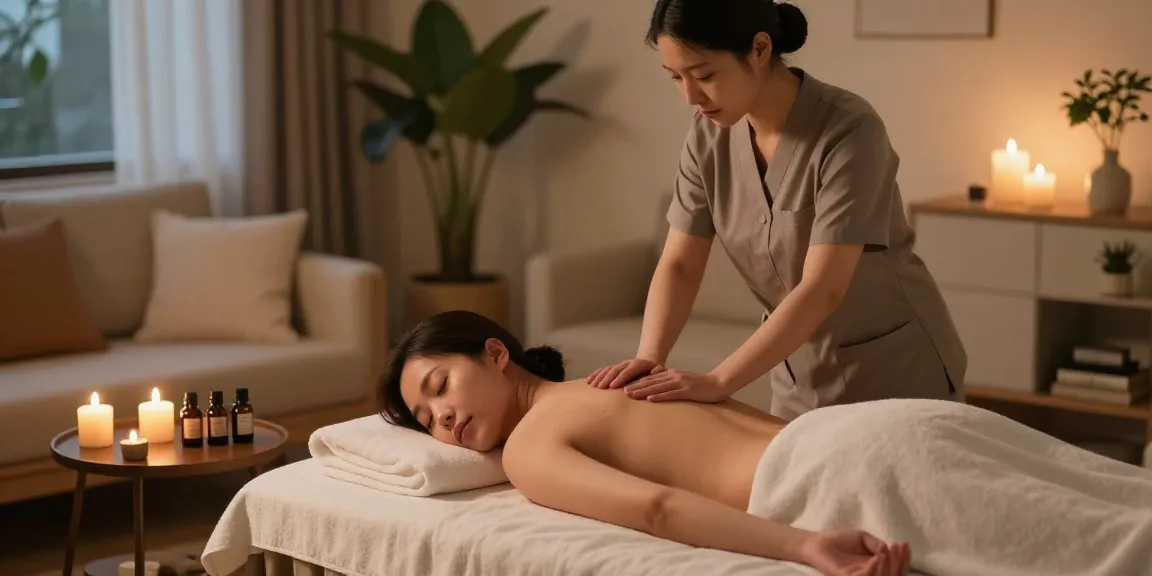 Expert 종로출장마사지 therapy session in a serene home setting with warm candlelight and soothing atmosphere.