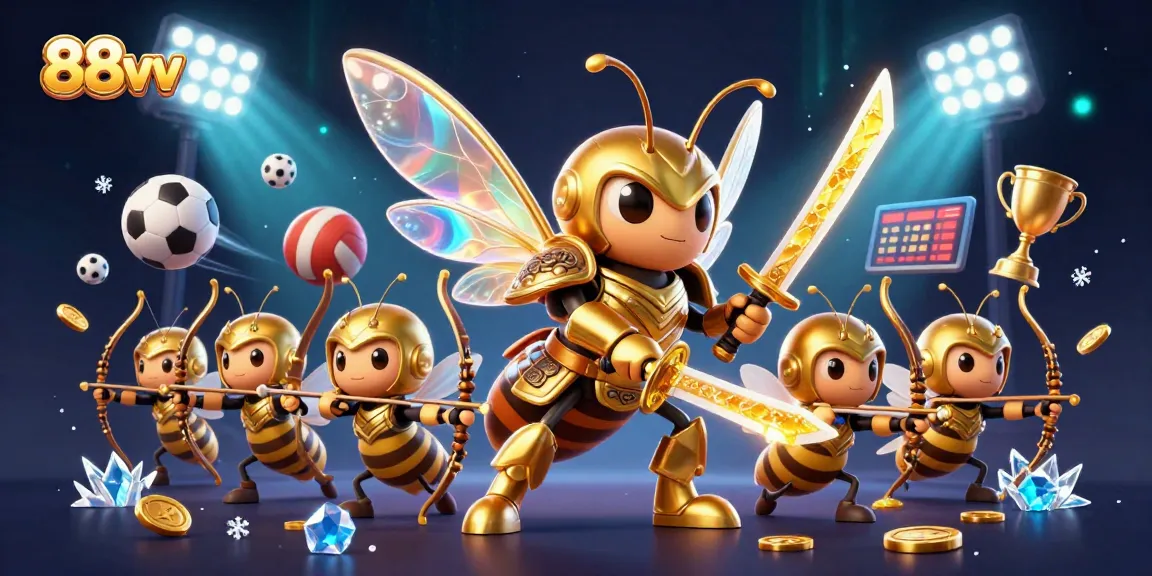 Bet on exciting sports with 88vv, featuring a vibrant illustration of a hornet samurai and bee archers.