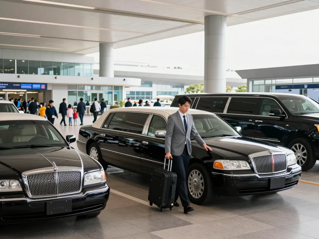 Chicago airport limo service featuring a luxury limousine and professional chauffeur at O'Hare Airport.