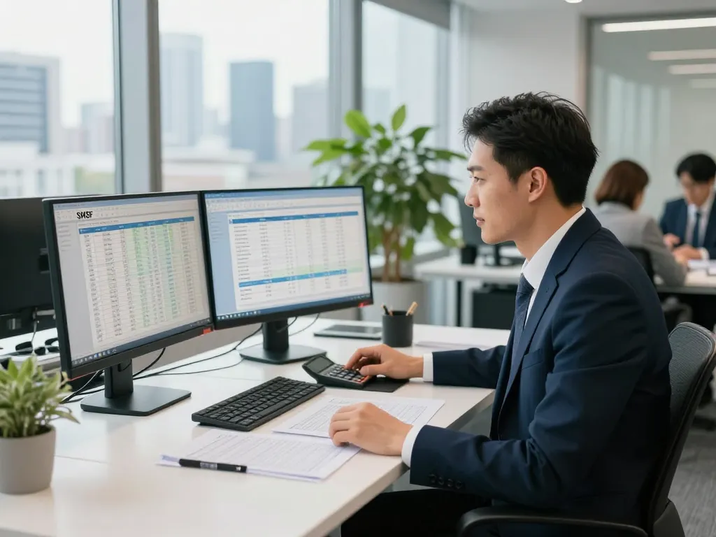 SMSF Accountants analyzing financial data in a modern office.