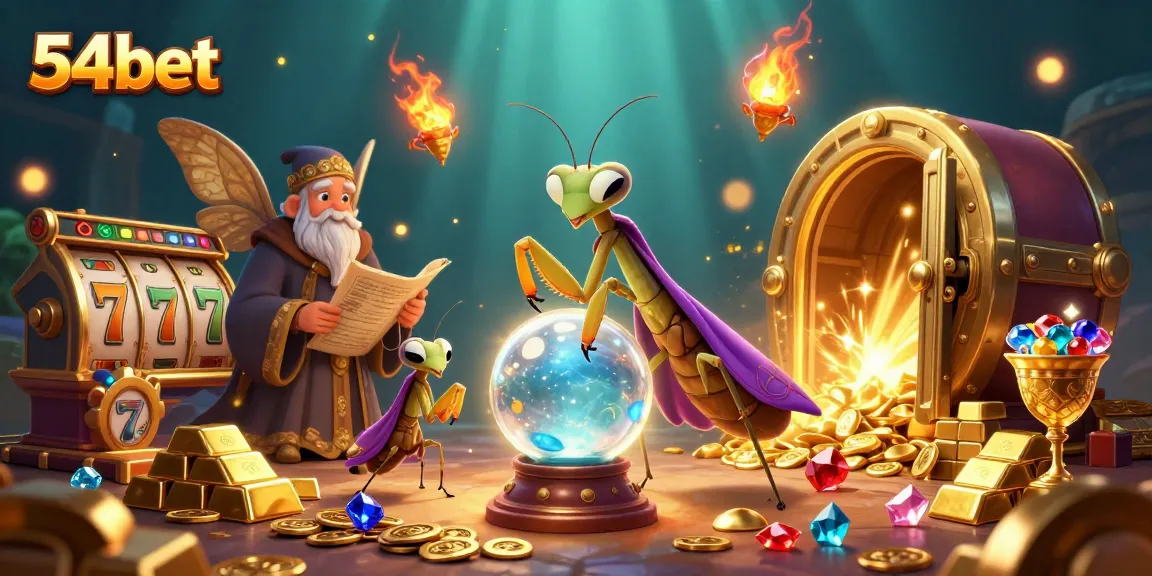 Engage in thrilling gaming with 54bet's 3D illustration filled with vibrant casino treasures.