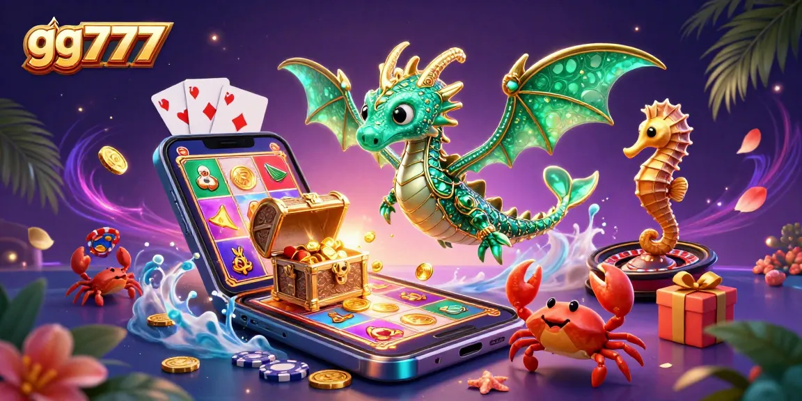 Experience the thrill of winning at gg777 with colorful slots and exclusive treasure hunts in this vibrant casino art.