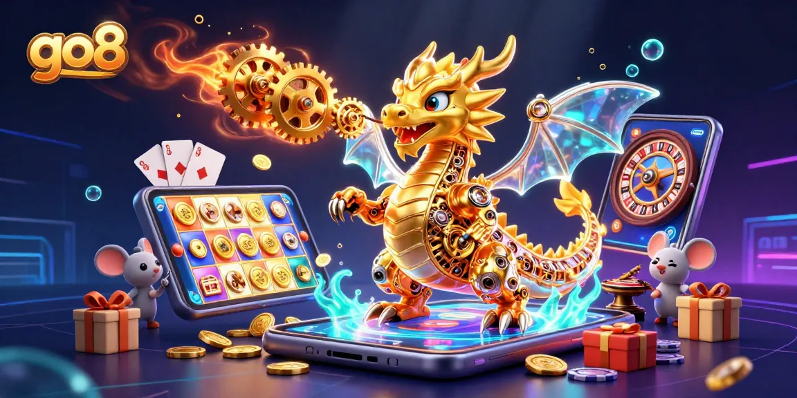 Spin golden reels and win at go8 with captivating 3D casino illustration featuring a dragon.