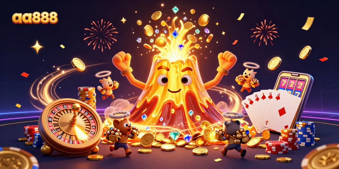 Experience the thrill of betting at aa888 with a vibrant 3D casino scene filled with treasures.