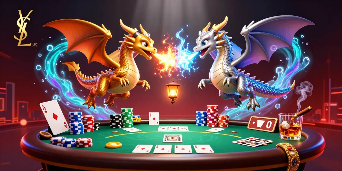 Engage with ysl poker strategies, featuring dynamic dragons amidst chips and cards.