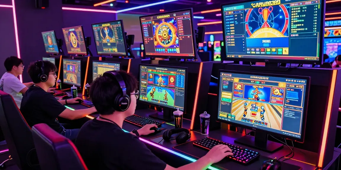GARUDA303 players immersed in exciting online gaming experience with vibrant slot graphics and neon lights.