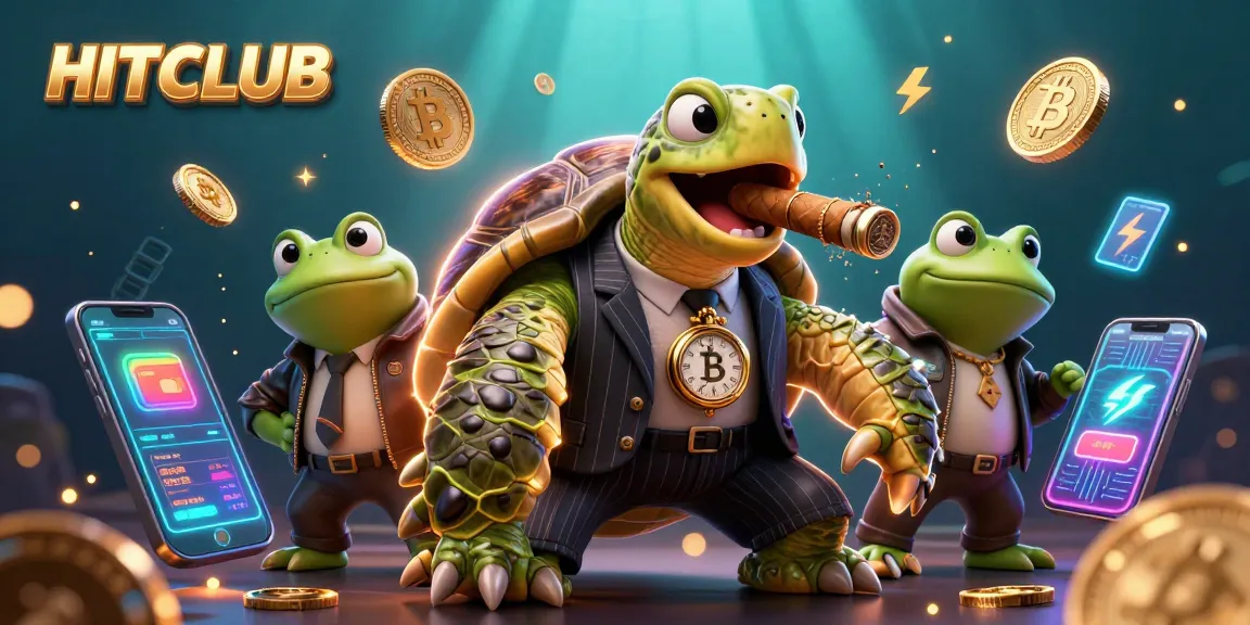 Experience the excitement of HITCLUB with a vibrant casino scene featuring dynamic characters and crypto elements.