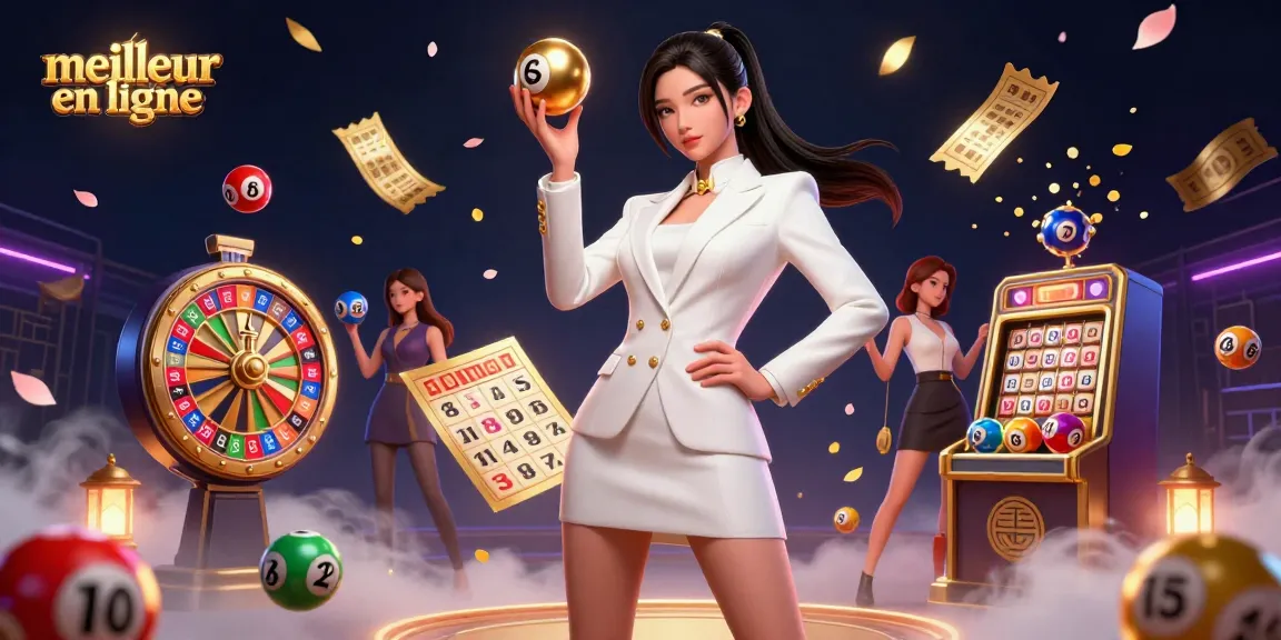 Découvrez l'excitation au meilleur casino en ligne avec une illustration dynamique en 3D mettant en avant des éléments de loterie vibrants.